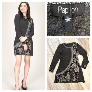 PAPILLON long sleeve dress. Floral detail. Soft stretch quality material.